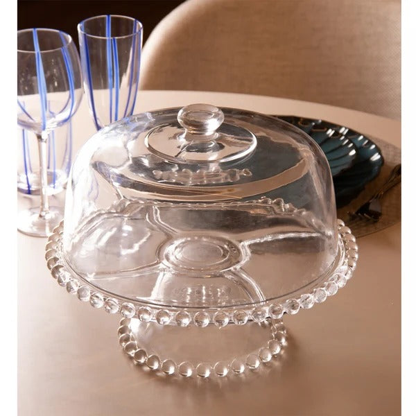 Prato para Bolo com Pé de Cristal e Tampa Pearl 31cm x 25cm - Wolff