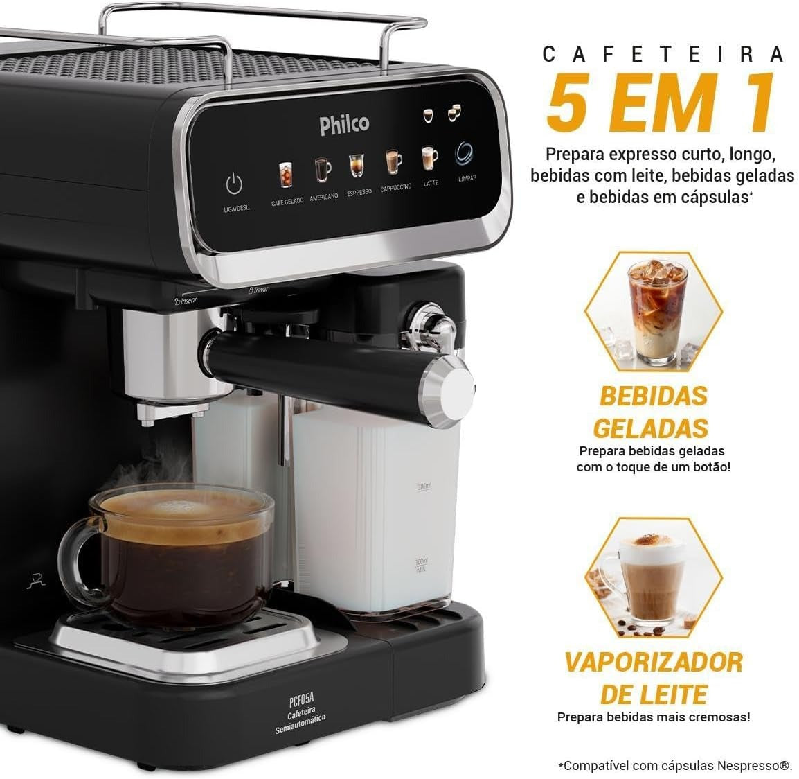Cafeteira Expresso & Cápsulas Philco 20bar 5 Em 1 Pcf05a Preta Preto 127v