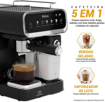 Cafeteira Expresso & Cápsulas Philco 20bar 5 Em 1 Pcf05a Preta Preto 127v