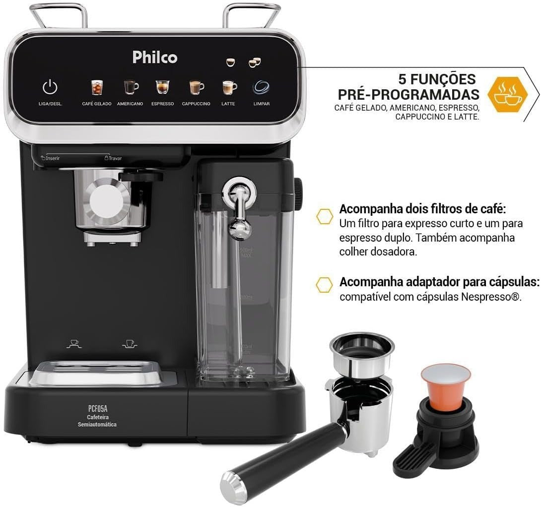 Cafeteira Expresso & Cápsulas Philco 20bar 5 Em 1 Pcf05a Preta Preto 127v