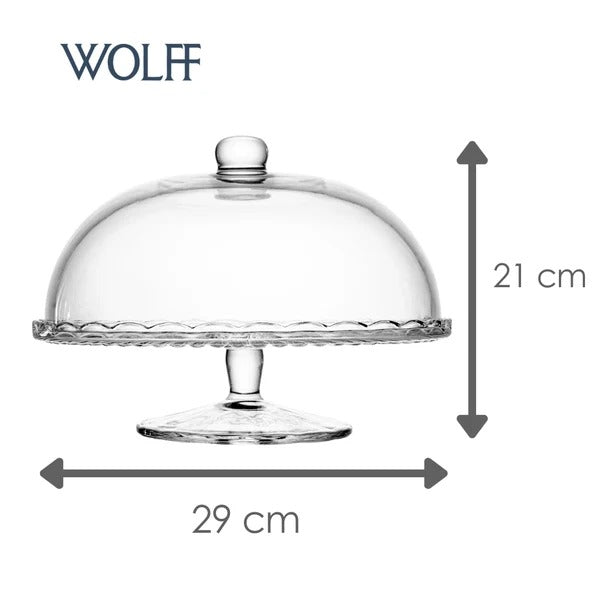 Prato para Bolo com Pé de Vidro e Tampa Bangkok 29cm x 21cm - Wolff