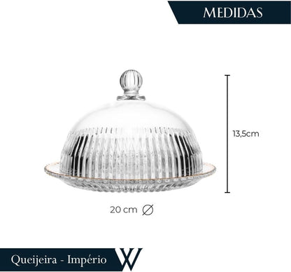 Queijeira Cristal Com Tampa Fio De Ouro Império Wolff 20cm