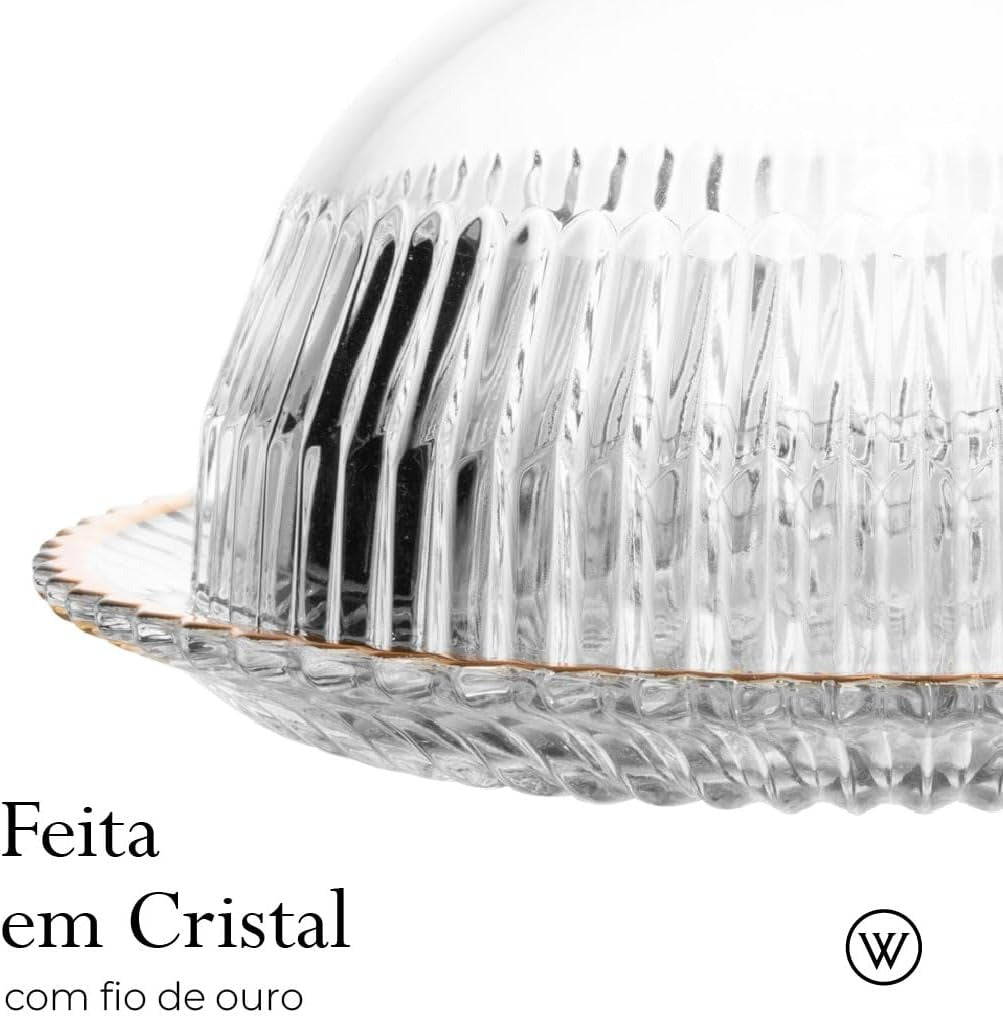 Queijeira Cristal Com Tampa Fio De Ouro Império Wolff 20cm
