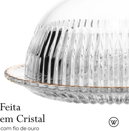 Queijeira Cristal Com Tampa Fio De Ouro Império Wolff 20cm