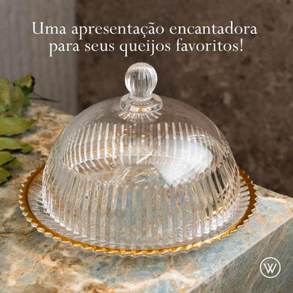 Queijeira Cristal Com Tampa Fio De Ouro Império Wolff 20cm