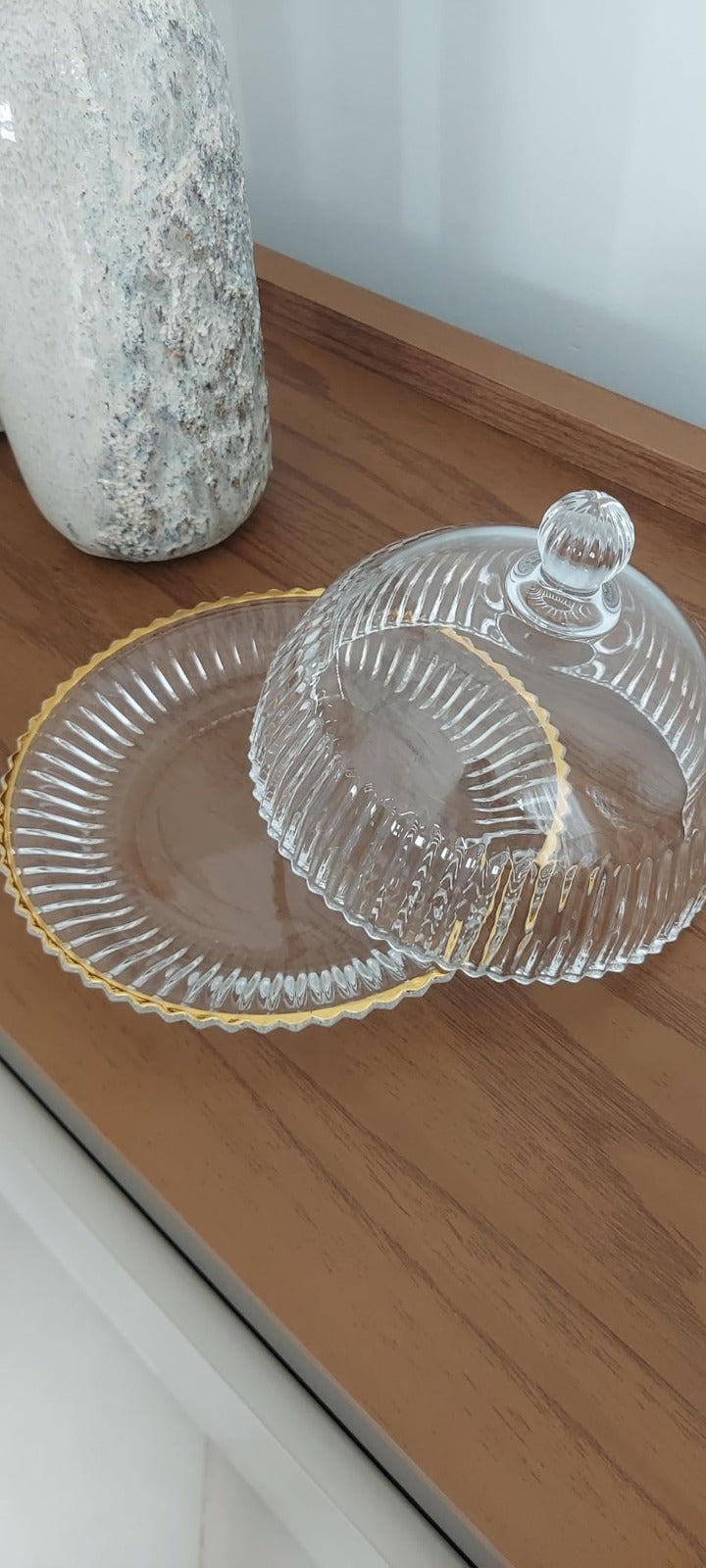 Queijeira Cristal Com Tampa Fio De Ouro Império Wolff 20cm
