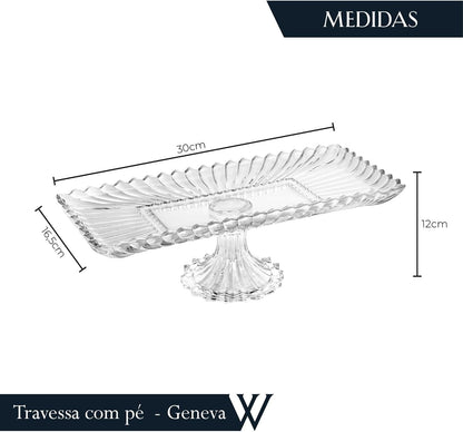 Travessa de Cristal com Pé Retangular Geneva 30cm x 16,5cm x 12cm - Wolff