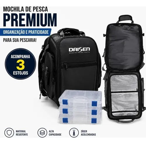 Mochila De Pesca Daisen Com 3 Estojos Black Grey Para Pesca