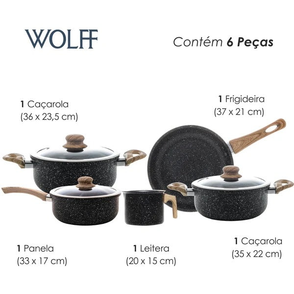 Conjunto 5 Panelas de Indução Granilite Revestimento Cerâmico - Wolff