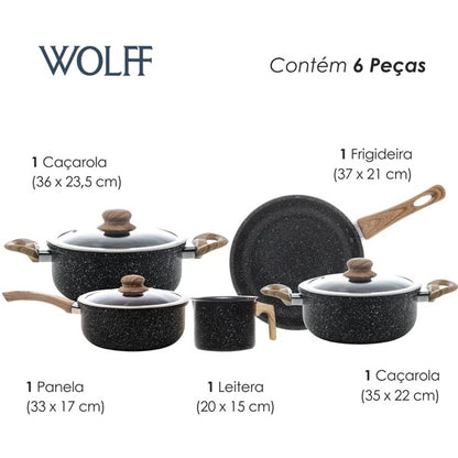 Conjunto 5 Panelas de Indução Granilite Revestimento Cerâmico - Wolff