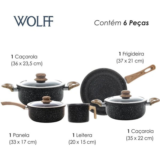 Conjunto 5 Panelas de Indução Granilite Revestimento Cerâmico - Wolff
