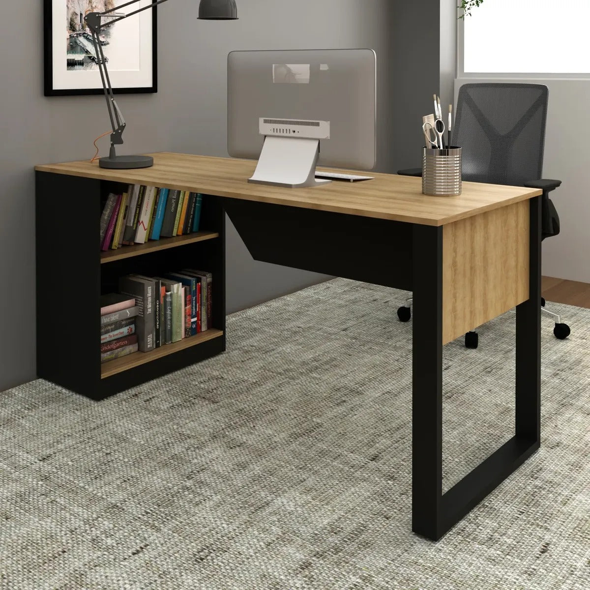 Mesa Para Escritório Tecnomobili ME4182 Preto Amêndoa 160cm