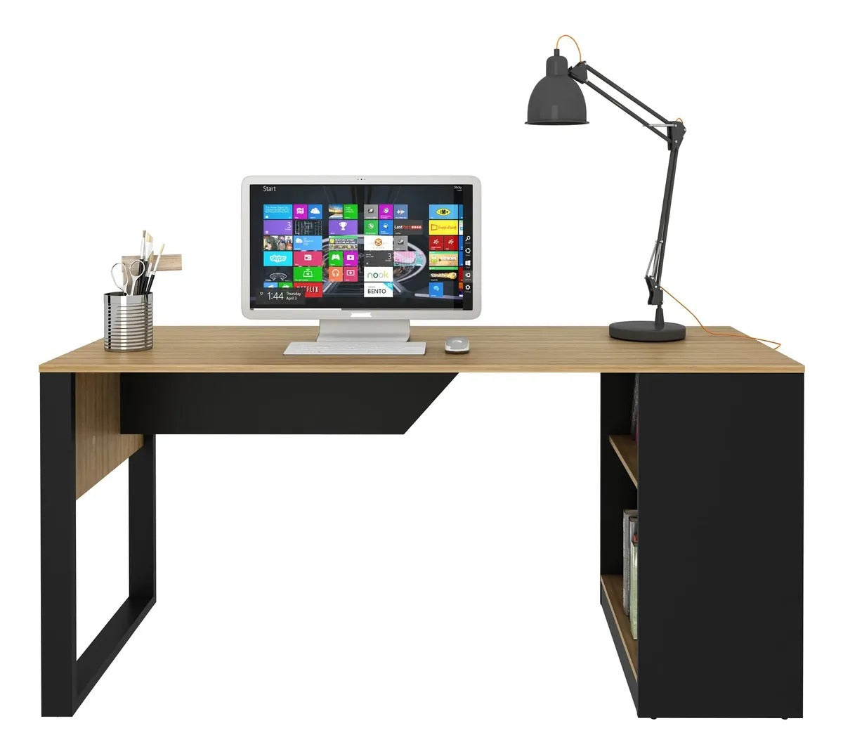 Mesa Para Escritório Tecnomobili ME4182 Preto Amêndoa 160cm