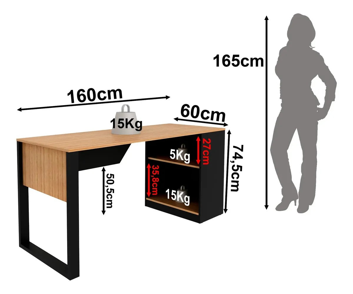 Mesa Para Escritório Tecnomobili ME4182 Preto Amêndoa 160cm