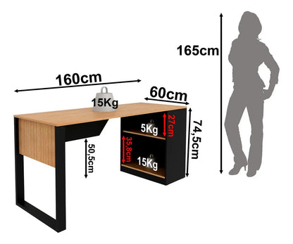 Mesa Para Escritório Tecnomobili ME4182 Preto Amêndoa 160cm