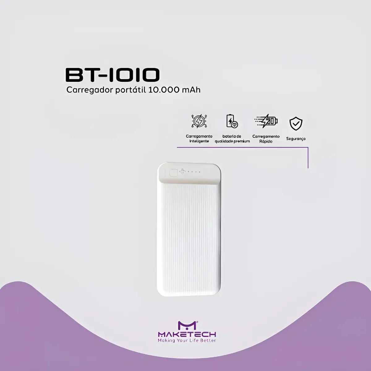 Carregador Portatil 10.000mah Bt-1010 Maketeck Power Bank Branco