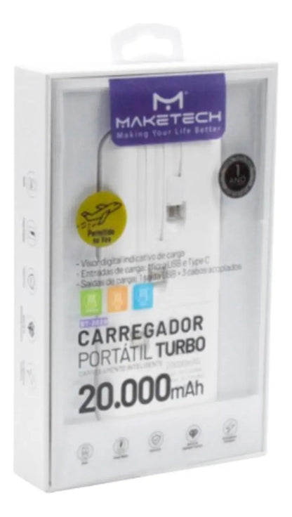 Carregador Portátil Turbo Bt-2020 20.000mah Cor Branco