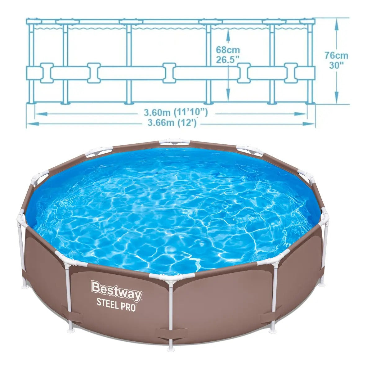 Piscina Estrutural 3,66m X 76cm Bestway 6473 Litros Marrom Marrom Liso