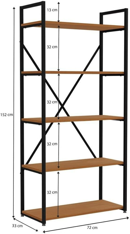 Estante Para Livros 5 Prateleiras Kappesberg Industrial 150cm Cor Canela/preto Fosco - Li006
