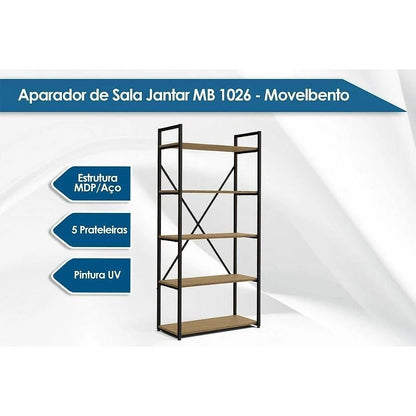 Estante Para Livros 5 Prateleiras Kappesberg Industrial 150cm Cor Canela/preto Fosco - Li006