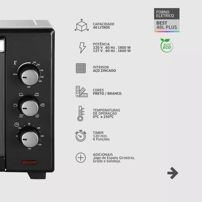 Forno De Bancada Elétrico Best Forno Plus 48l Preto/branco