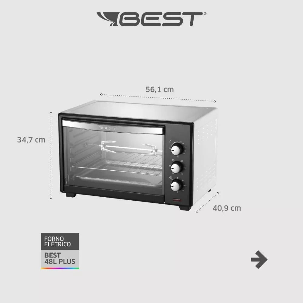 Forno De Bancada Elétrico Best Forno Plus 48l Preto/branco