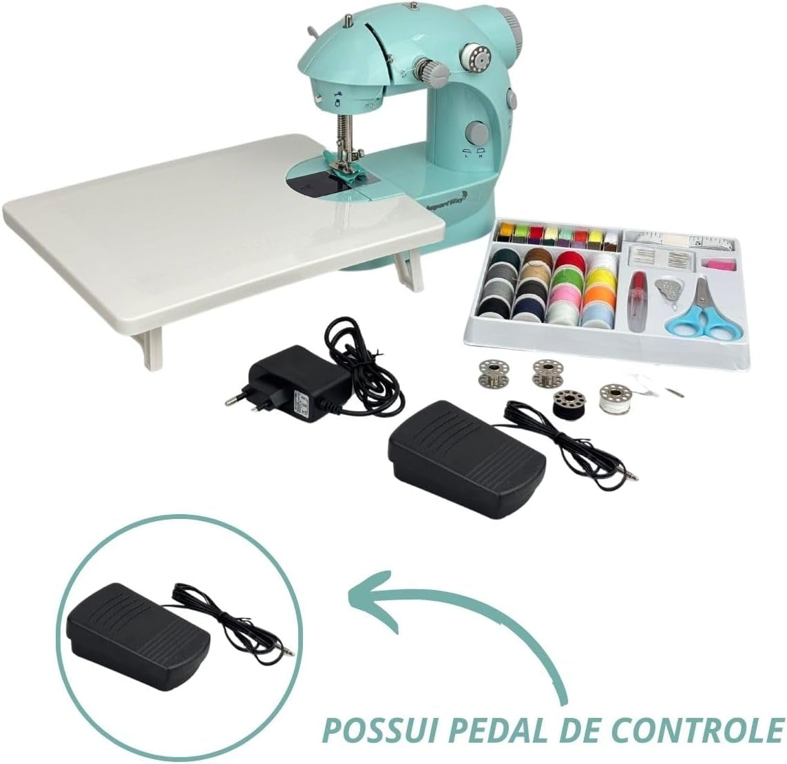 Mini Máquina De Costura Elétrica Com Mesa E Kit Portátil Importway