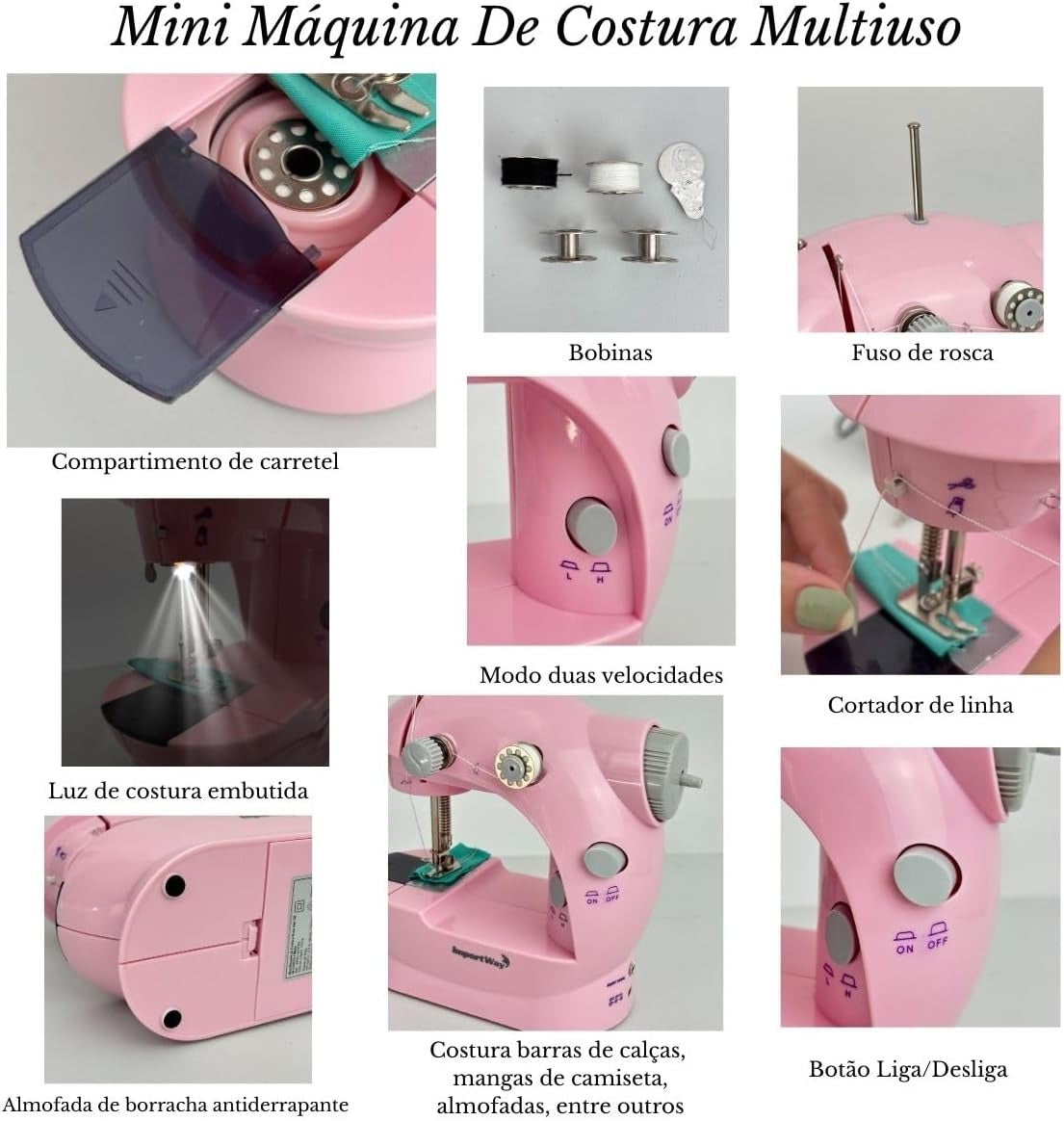 Mini Máquina De Costura Portátil Importway Bivolt 2 Velocidades