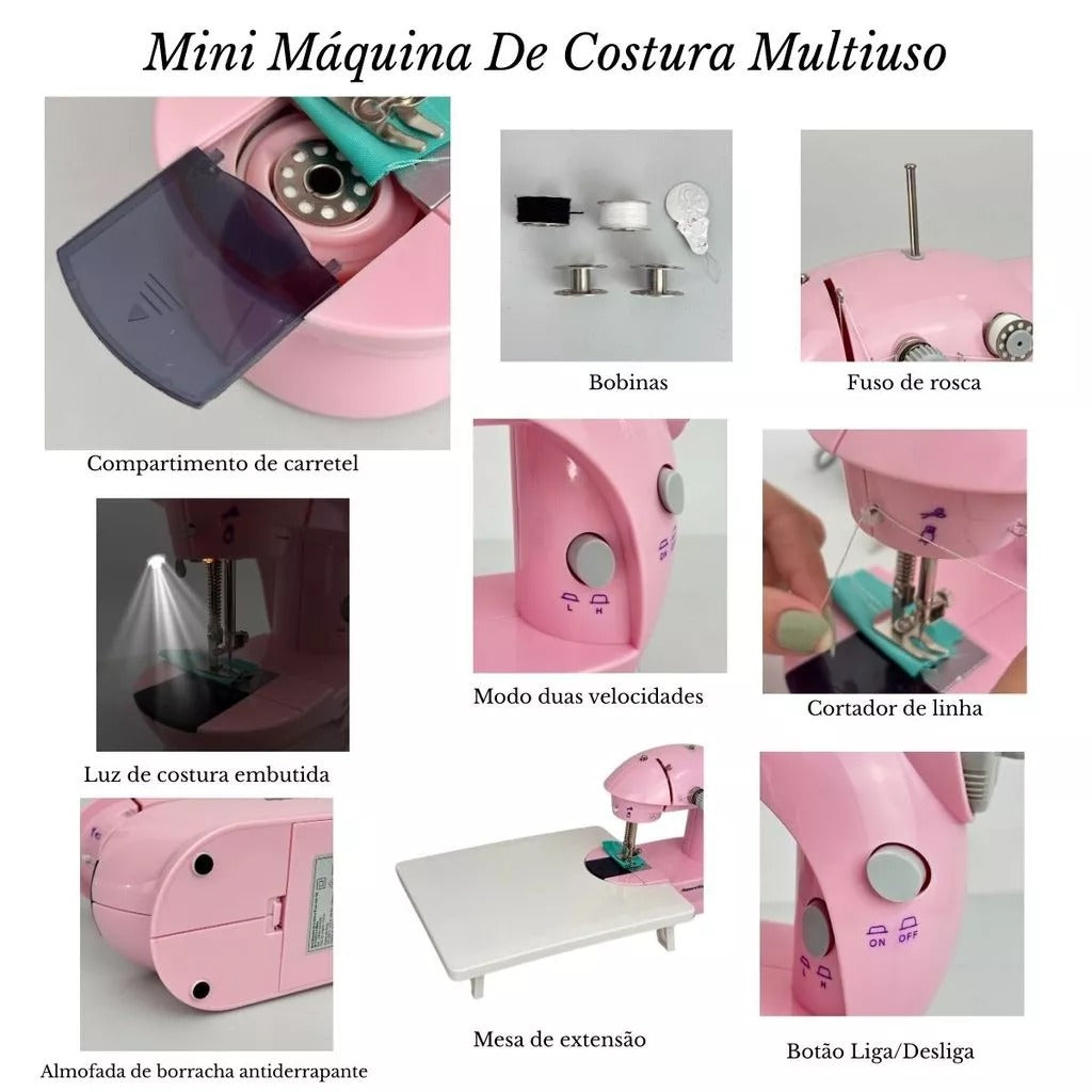 Mini Máquina De Costura Portátil Importway Bivolt Com Mesa