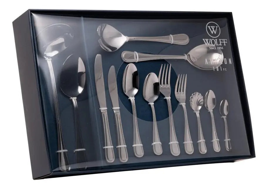 Faqueiro 101 Peças Wolff Avalon Aço Inox Com Caixa Wolff Inox