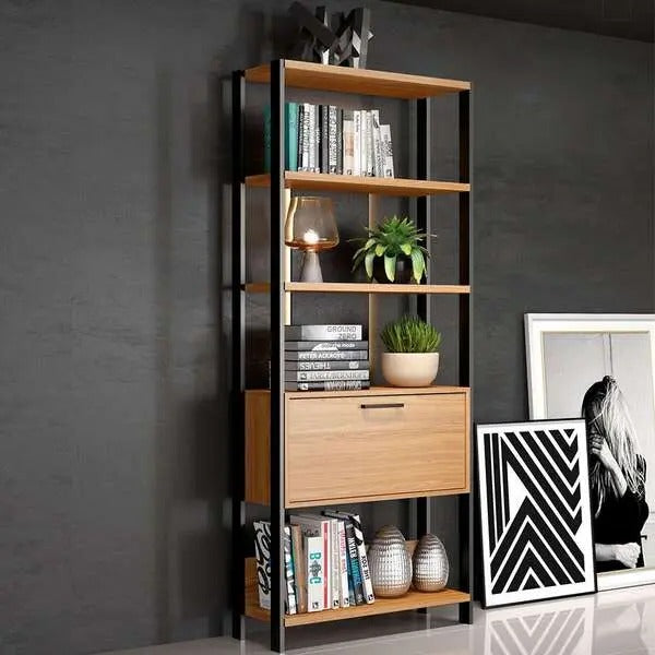 Estante Livreiro Industrial 2 Gavetas 73cm Freijó Preto Dalla Costa