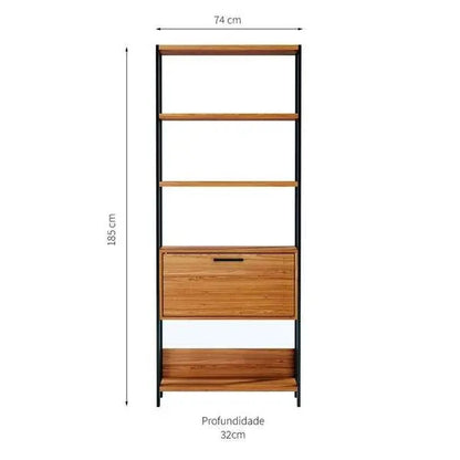 Estante Livreiro Industrial 2 Gavetas 73cm Freijó Preto Dalla Costa