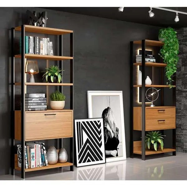 Estante Livreiro Industrial 2 Gavetas 73cm Freijó Preto Dalla Costa