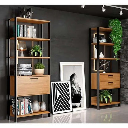 Estante Livreiro Industrial 2 Gavetas 73cm Freijó Preto Dalla Costa