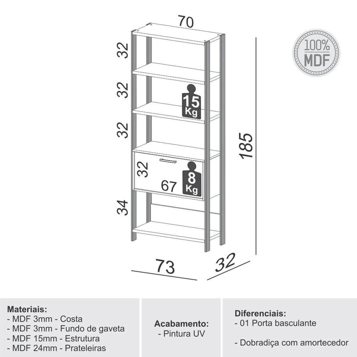 Estante Livreiro Industrial 2 Gavetas 73cm Freijó Preto Dalla Costa