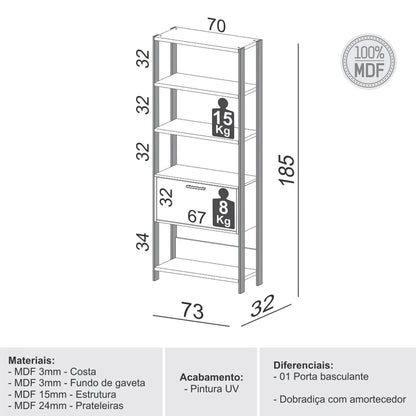 Estante Livreiro Industrial 2 Gavetas 73cm Freijó Preto Dalla Costa
