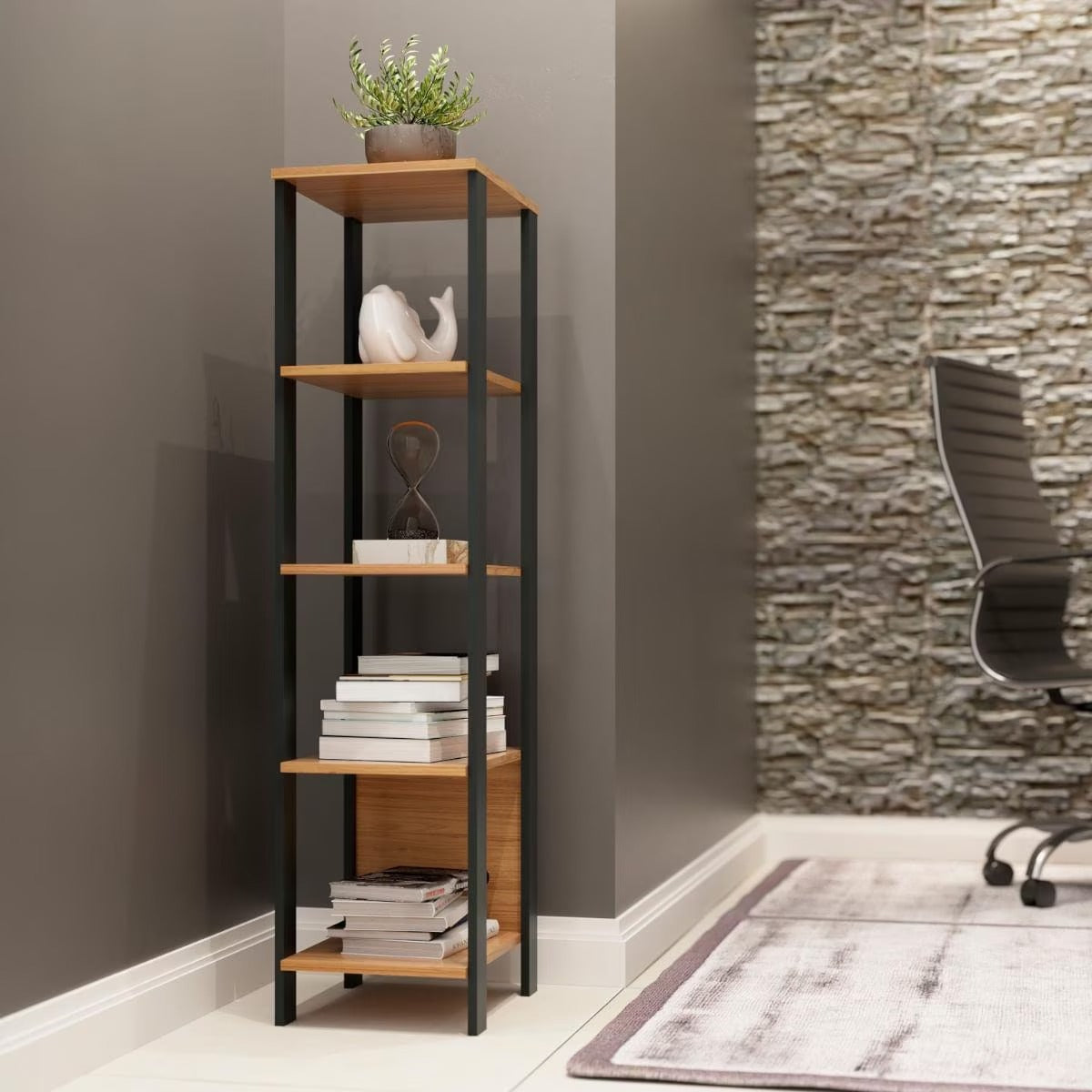 Estante Industrial Mdf C/ 5 Prateleiras Freijó/preto Fosco