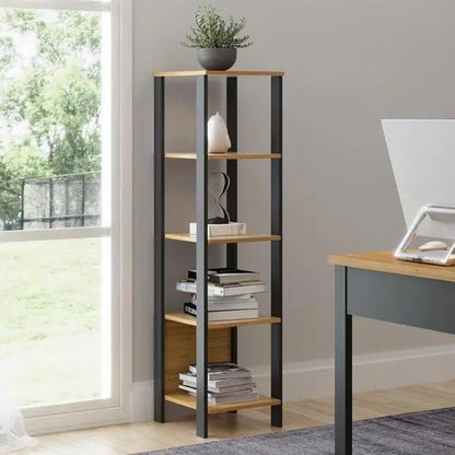 Estante Industrial Mdf C/ 5 Prateleiras Freijó/preto Fosco
