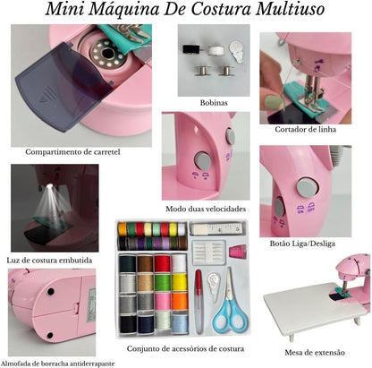 Mini Máquina De Costura Elétrica Com Mesa E Kit Portátil Importway