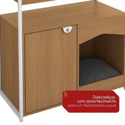 Aparador 1 Porta e Cama Pet Canela Branco