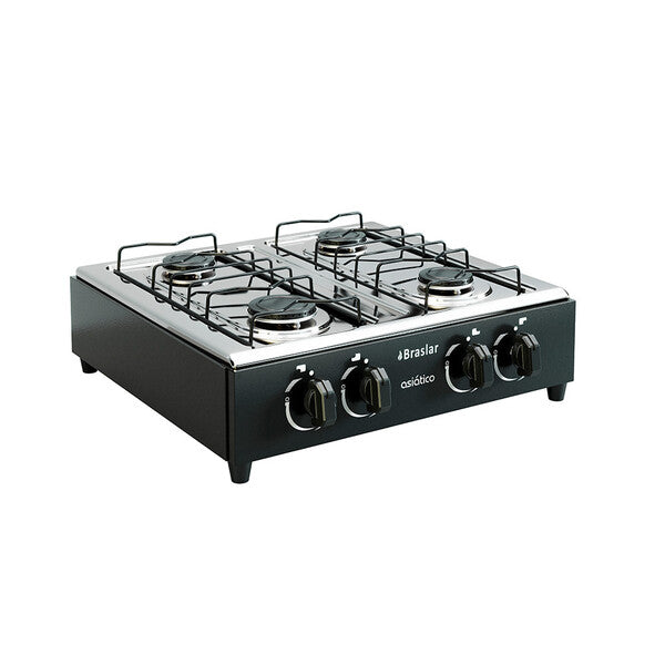 Fogão a gás 4 Bocas Mesa Em Inox Asiático Braslar