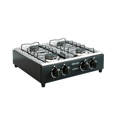 Fogão a gás 4 Bocas Mesa Em Inox Asiático Braslar