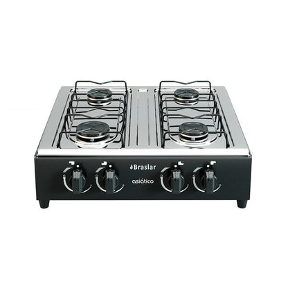 Fogão a gás 4 Bocas Mesa Em Inox Asiático Braslar