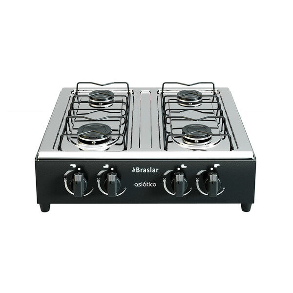 Fogão Portátil 4 Bocas Mesa Em Inox Asiatico Braslar