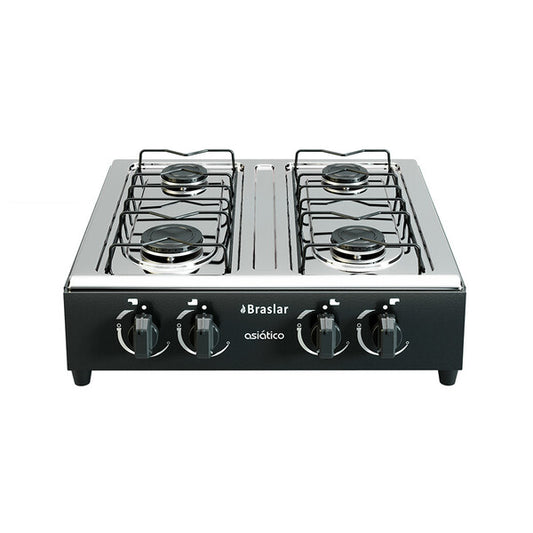 Fogão Portátil 4 Bocas Mesa Em Inox Asiatico Braslar