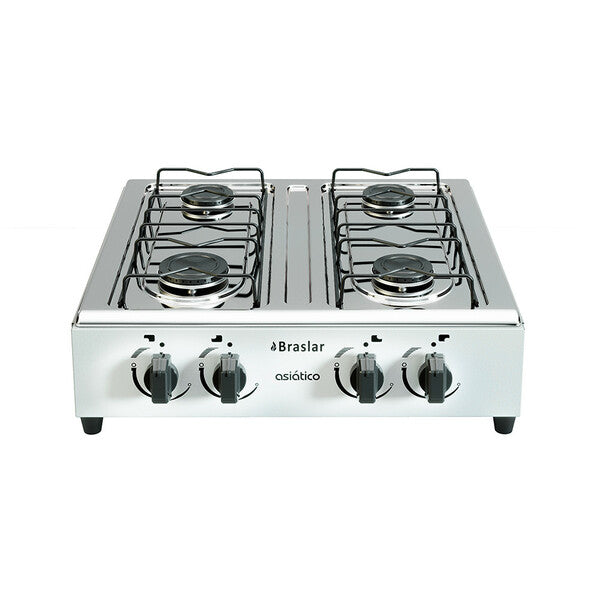 Fogão Portátil 4 Bocas Mesa Em Inox Asiatico Branco Braslar