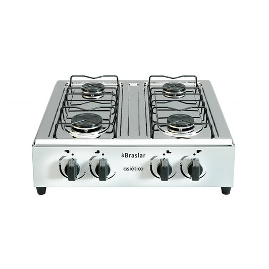 Fogão Portátil 4 Bocas Mesa Em Inox Asiatico Branco Braslar
