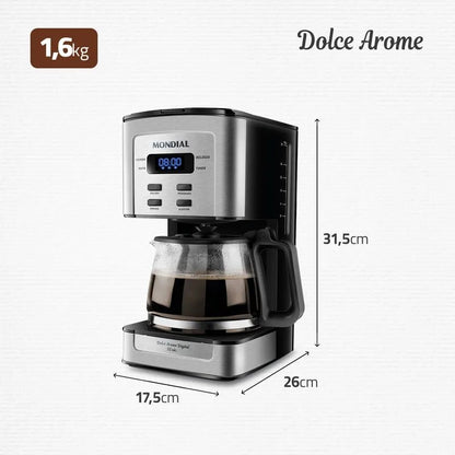Cafeteira Elétrica 220V Dolce Arome Digital Mondial Preto/Inox 800W