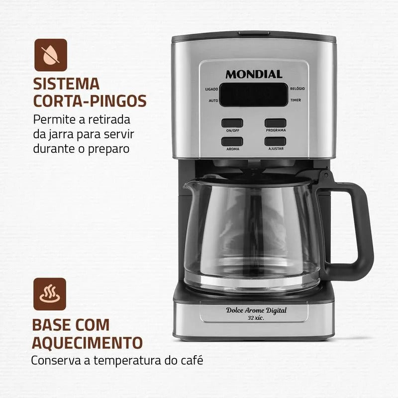 Cafeteira Elétrica 220V Dolce Arome Digital Mondial Preto/Inox 800W