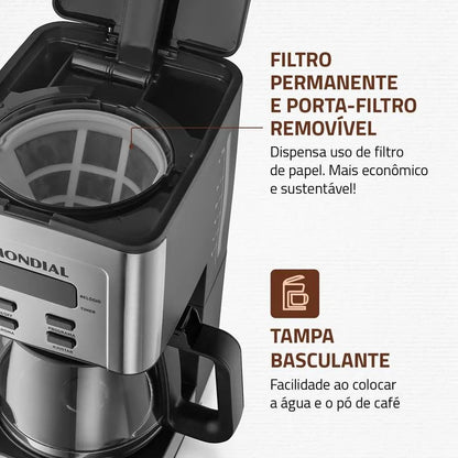 Cafeteira Elétrica 220V Dolce Arome Digital Mondial Preto/Inox 800W